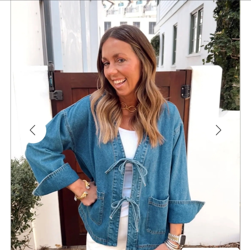 entro Light Blue Denim Jacket with Front Bow Tie